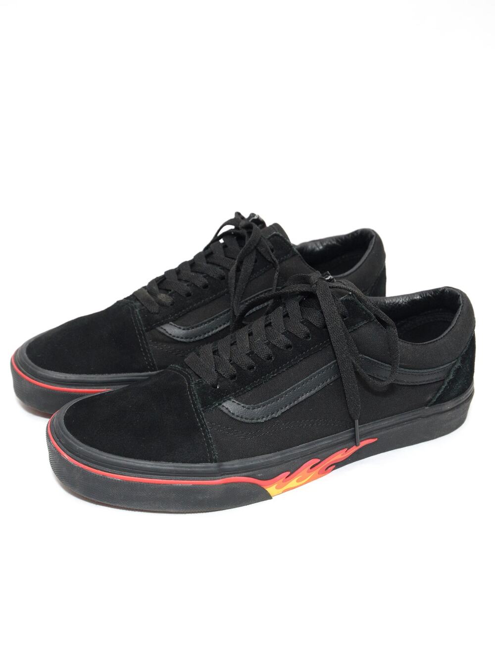 Vans Old Skool Low Top Flame Wall Black Black Sneakers Size 10